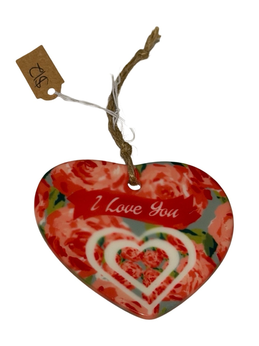 Handmade Floral Heart Ornament I Love You Rustic Hanging Decor